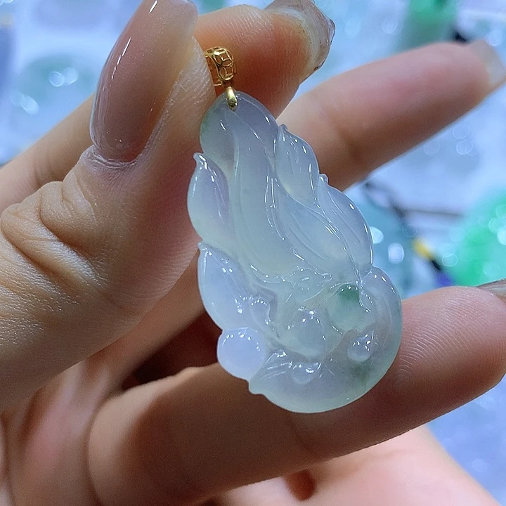 翡翠18K金镶嵌颈饰天然翡翠A货吊坠