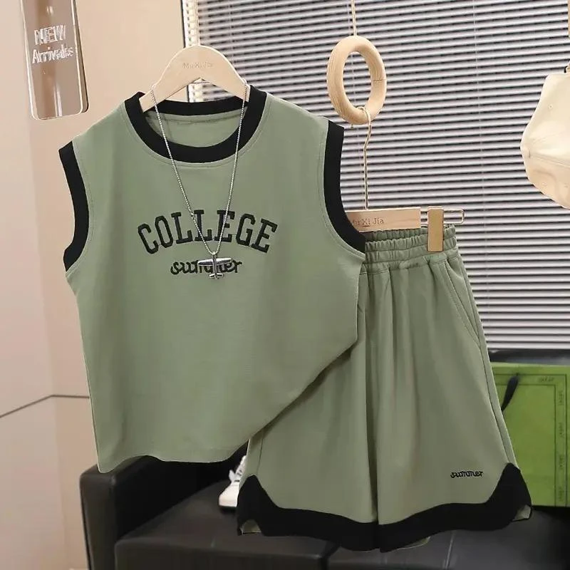 高品质夏季中国风运动套装男童时尚城市机能风洋气休闲宽松中大童