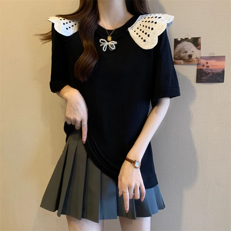 大码设计感冰丝短袖上衣夏季新款胖妹妹遮肉显瘦宽松时尚洋气T恤