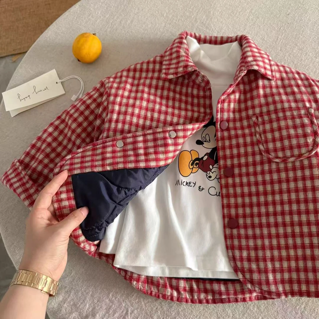 儿童格子棉衣男2025秋冬新款中小童洋气棉袄潮宝宝棉服外套女夹棉