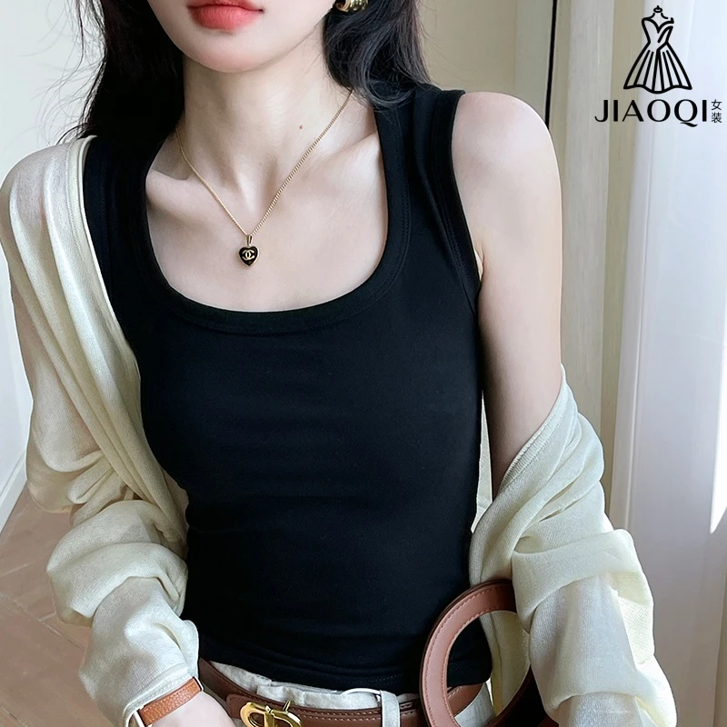 焦齐简约春夏通勤风纯色运动吊带背心外穿小众设计感白色无袖性感