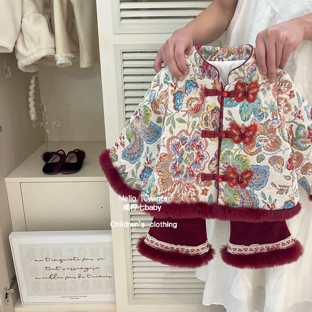 国风套装女童秋冬款过年服小女孩新中式唐装儿童汉服古装新年