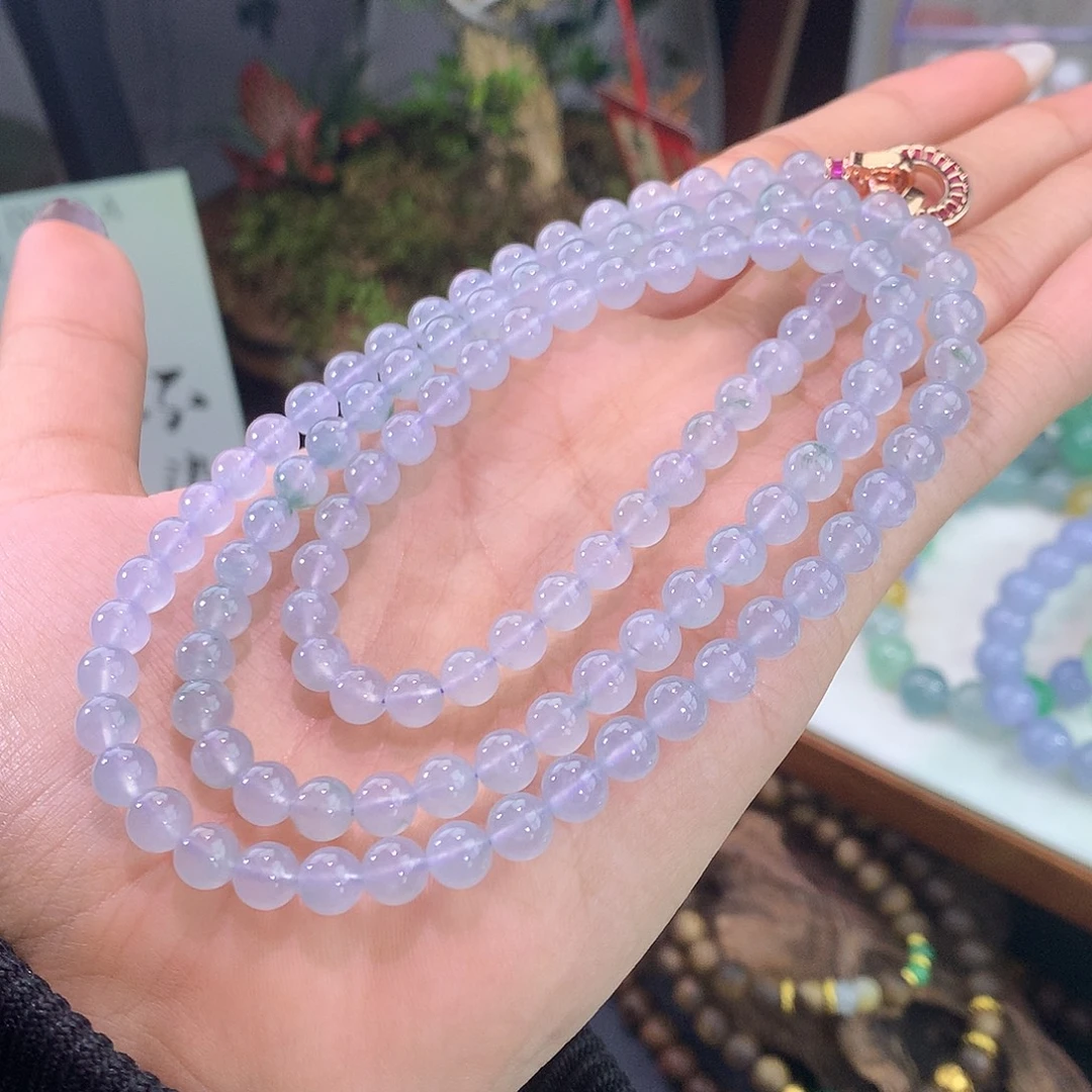 翡翠未镶嵌手链15号 冰种浅紫飘花项链