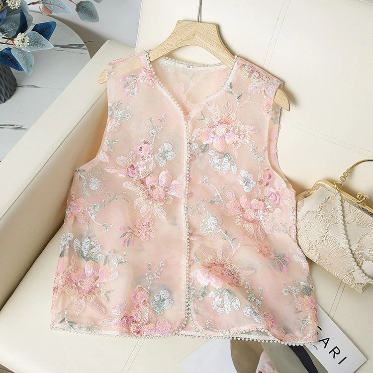 新中式重工刺绣马甲背心女夏季2025国风时尚减龄叠穿坎肩唐装上衣
