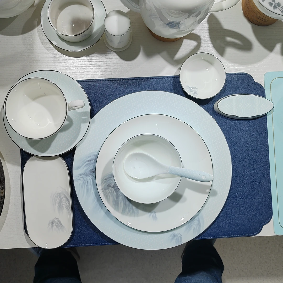 骨瓷釉中彩水墨风易清洗小清新简约餐具酒店摆台碗盘陶瓷家用碗碟