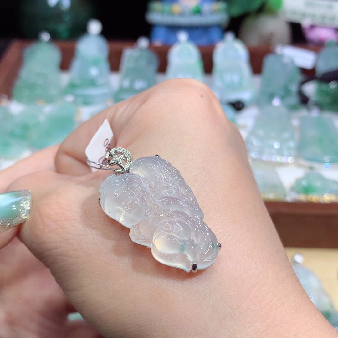 翡翠18K金镶嵌吊坠(不含链)天然缅甸A货翡翠揭阳工天使（仙子）