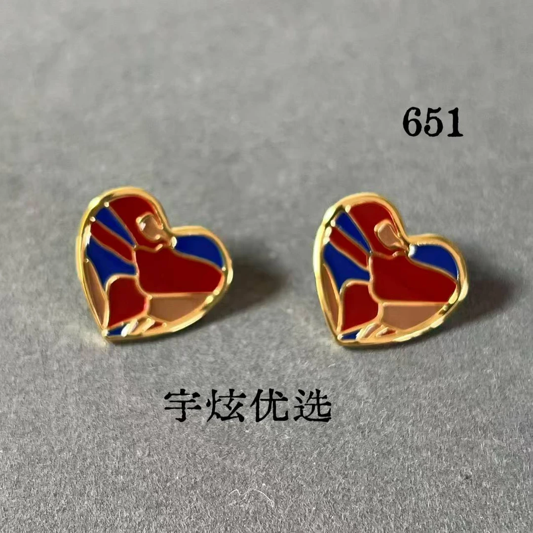 黄铜珐琅耳饰 时尚百搭耳钉金色红色651