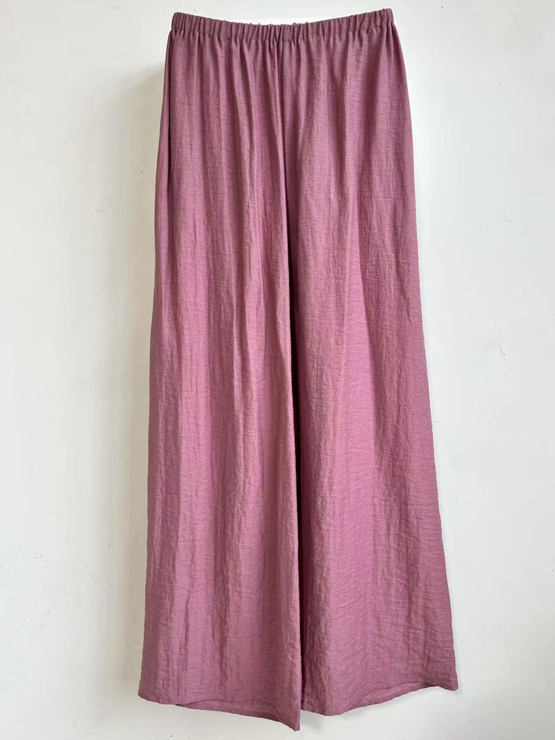 夏季棉麻新款透气超薄不透高腰阔腿裤薄款宽松