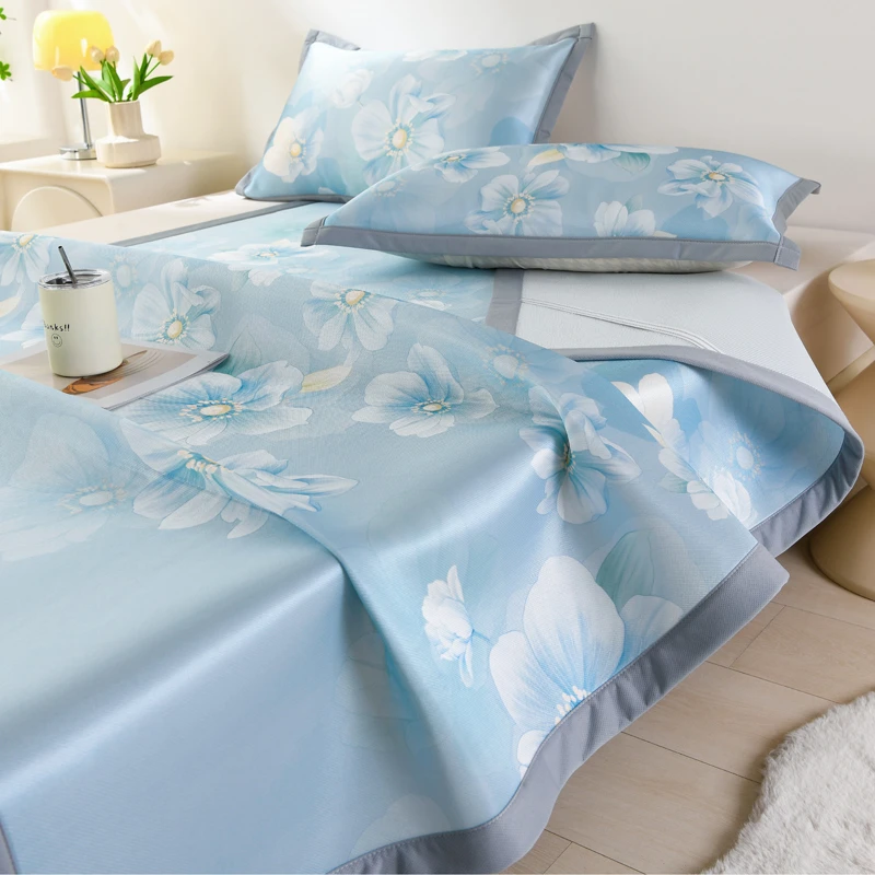 2025新款碳光冰丝凉席夏季空调软席子冰丝印花凉席