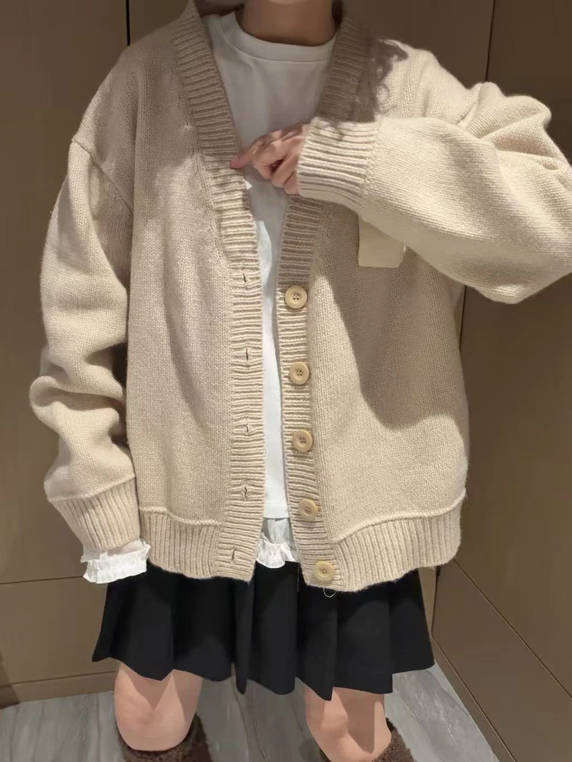 韩版春季新款纯色简单针织开衫女上衣