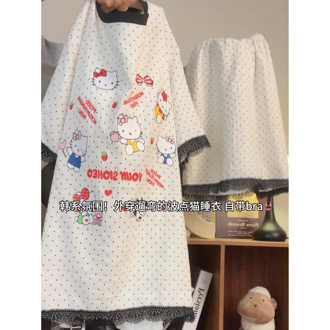 带胸垫睡衣女款夏季薄款短袖套装2025新款可爱网红爆款家居服猫咪