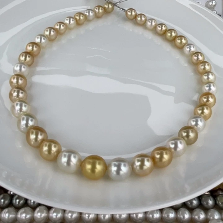 海水珍珠颈饰未镶嵌海水南洋金白彩珍珠项链9-11mm