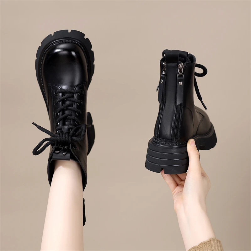 厚底增高马丁靴女款2025新款冬季英伦风瘦瘦靴加绒后拉链超火短靴