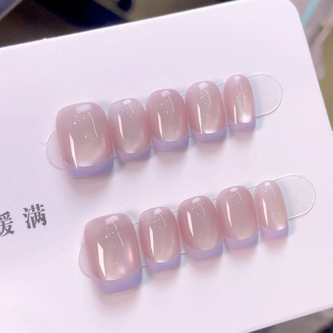 媛满【粉雾海风】香芋紫法式玻璃珠猫眼纯手工穿戴美甲甲片春季新款