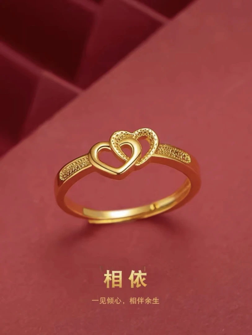 合金戒指 轻奢 双爱心戒指 活口设计 大小可调节