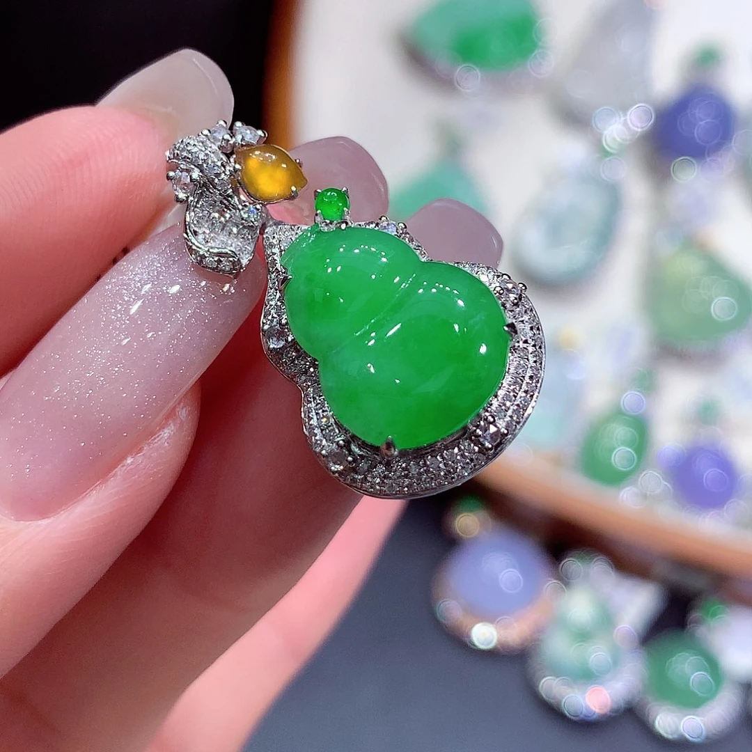 翡翠18K金镶嵌吊坠(不含链)