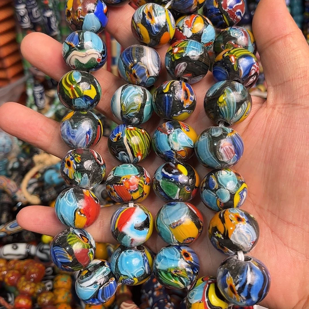 琉璃非金属蓝色千花筒珠