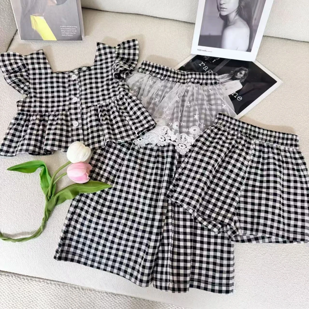 女孩夏天2025新款儿童韩版气质洋气短袖女宝时髦衣服潮服时尚格子