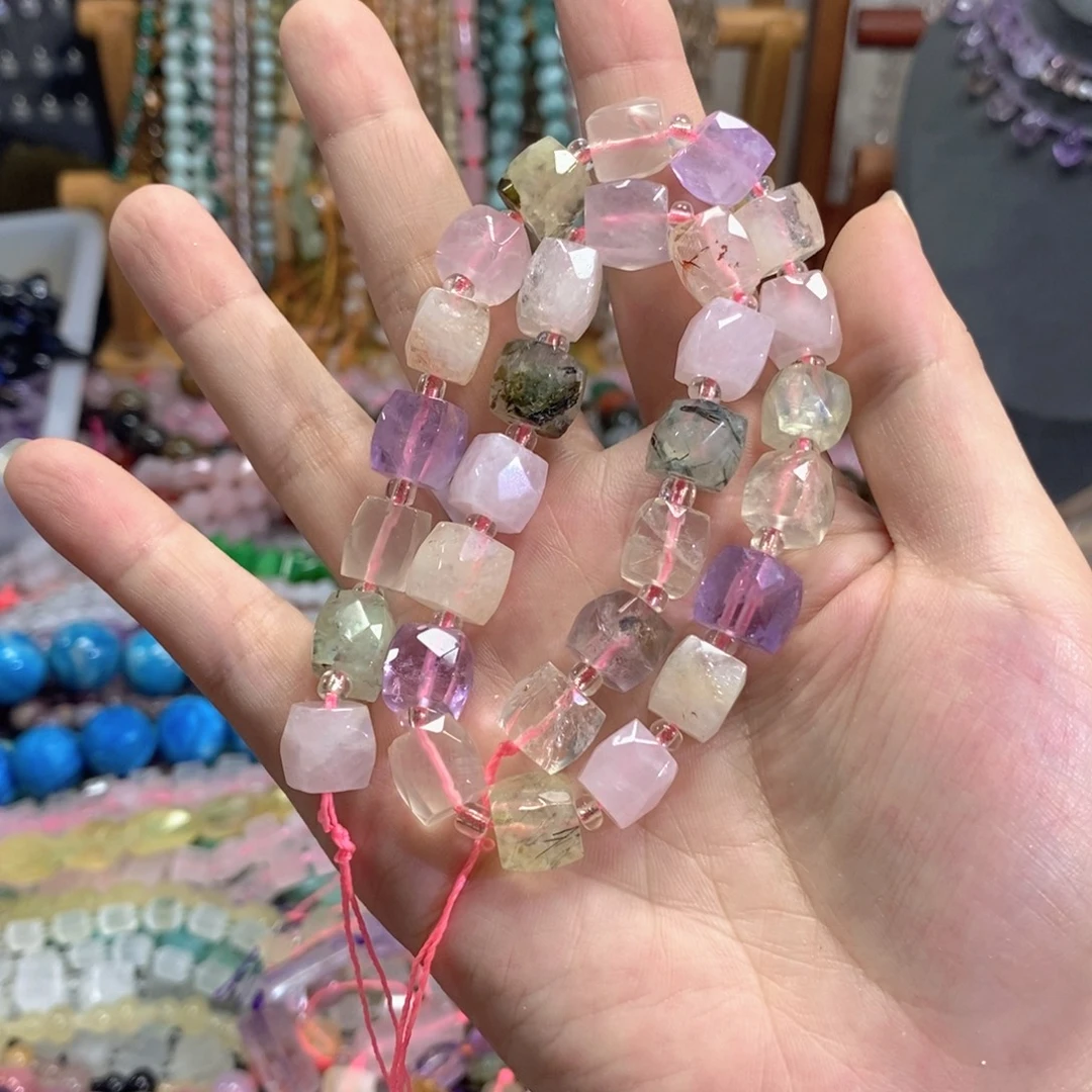 未镶嵌玛瑙/玉髓珠宝半成品多宝水晶方糖切一条卡10mm
