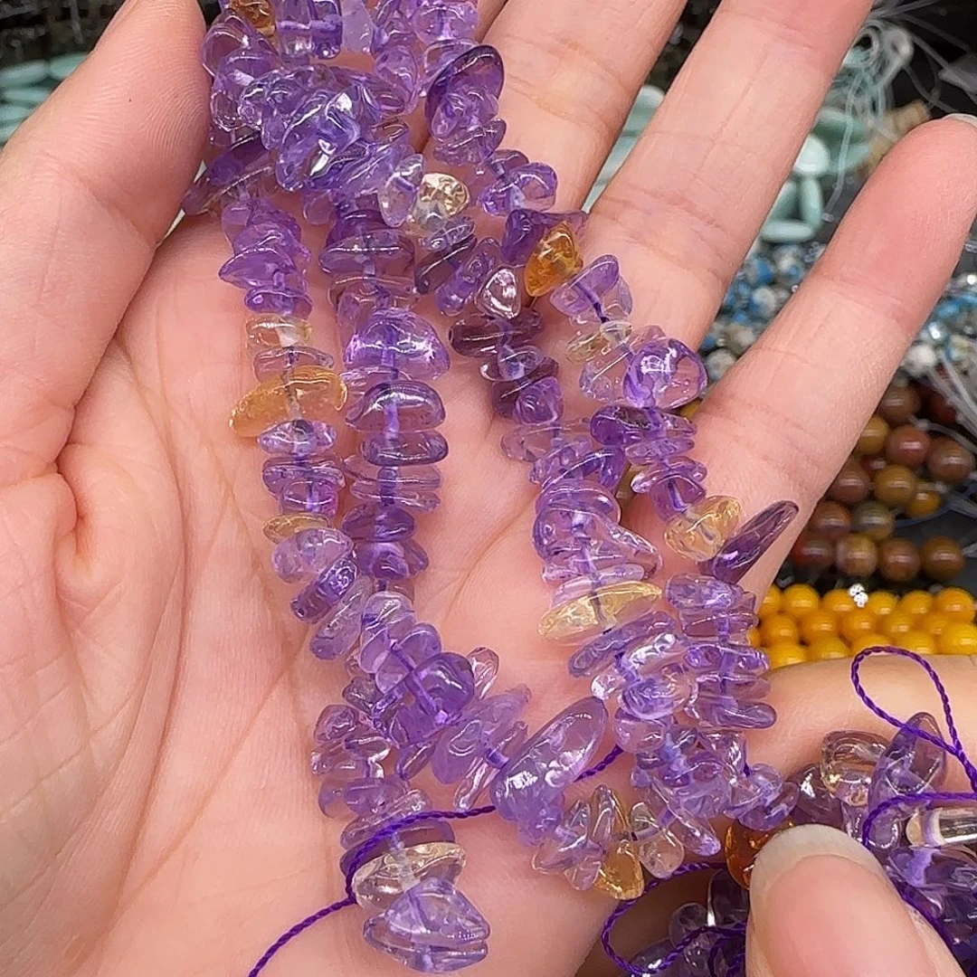 玛瑙/玉髓合金珠宝半成品紫黄晶6-8mm一条随形