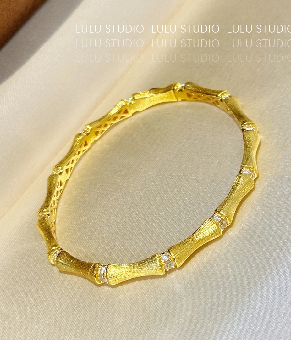 925银手镯 认准星璐•【拉丝竹节手镯】意大利拉丝工艺金色竹节手镯