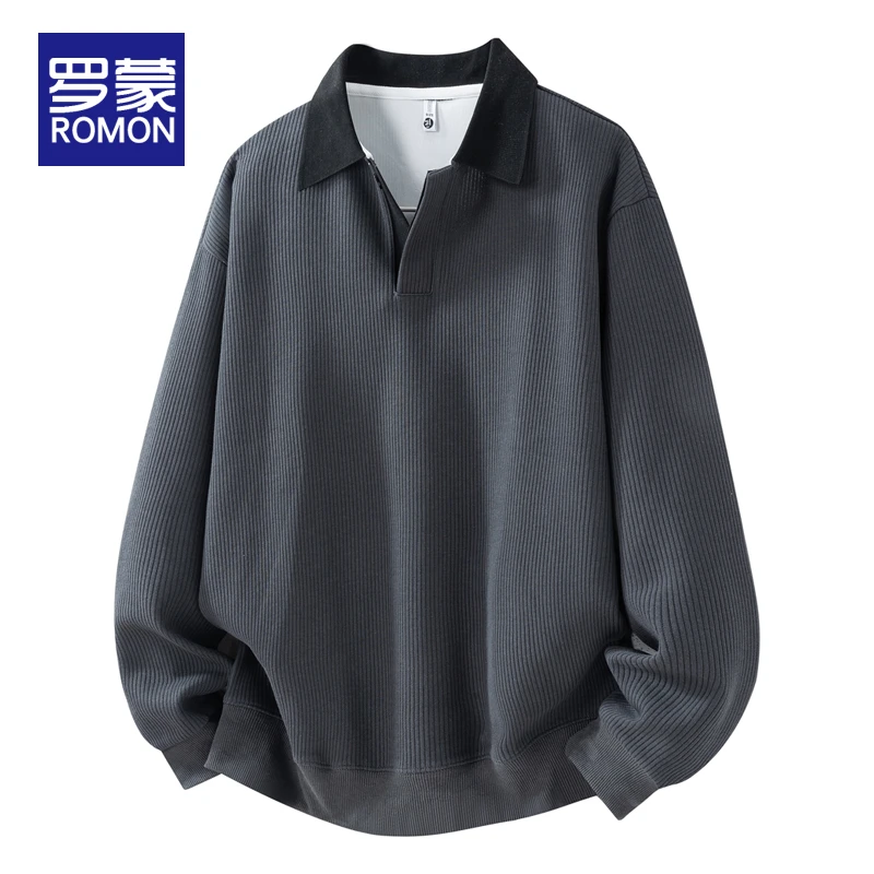 罗蒙男士假两件卫衣秋冬休闲宽松翻领长袖秋冬百搭时尚上衣服男款