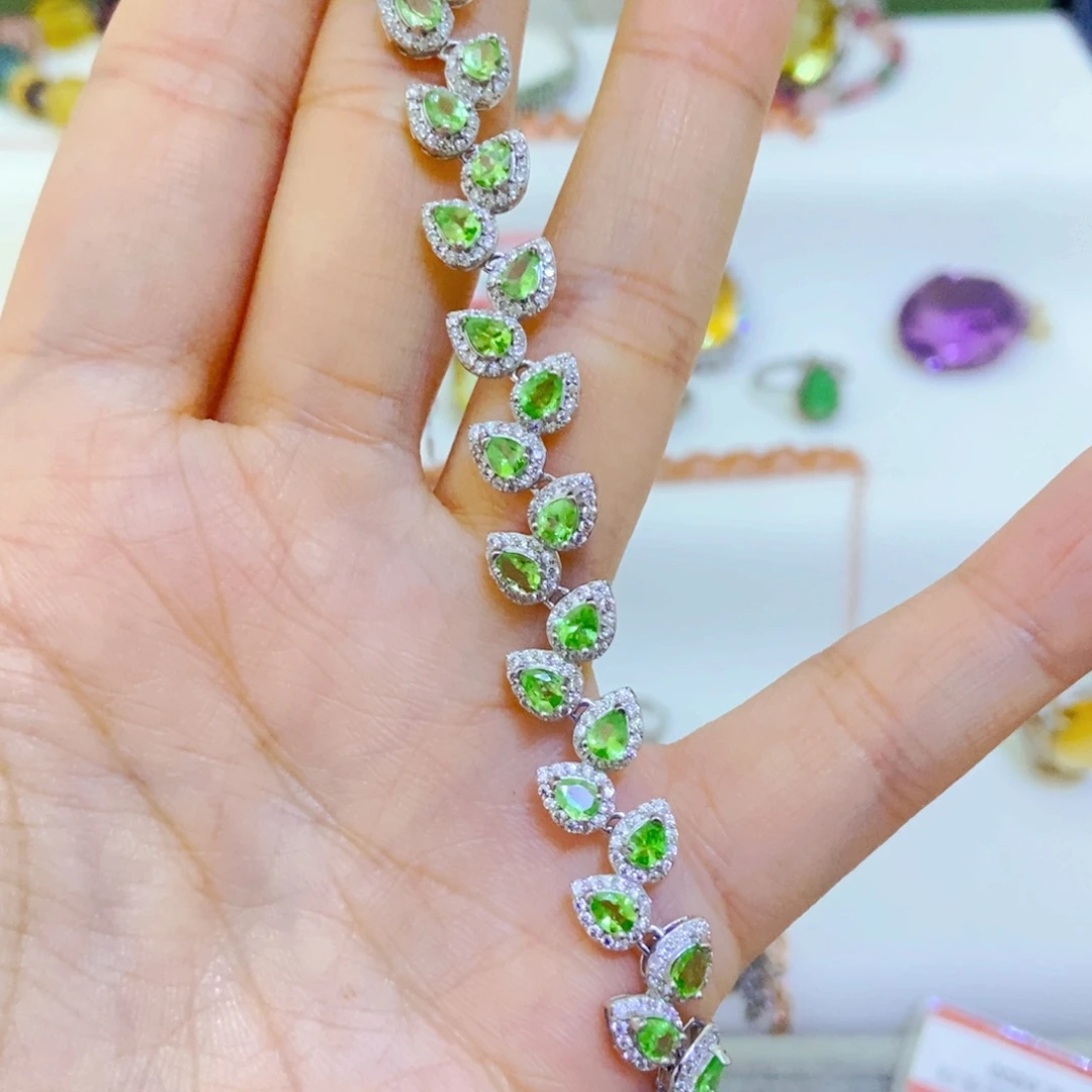 银S925镶嵌手链石榴石（沙弗莱）