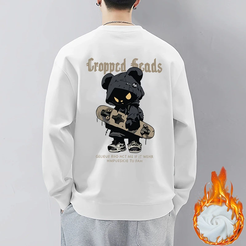 潮牌男装高端加绒加厚宽松圆领卫衣男秋冬季潮流休闲保暖长袖上衣