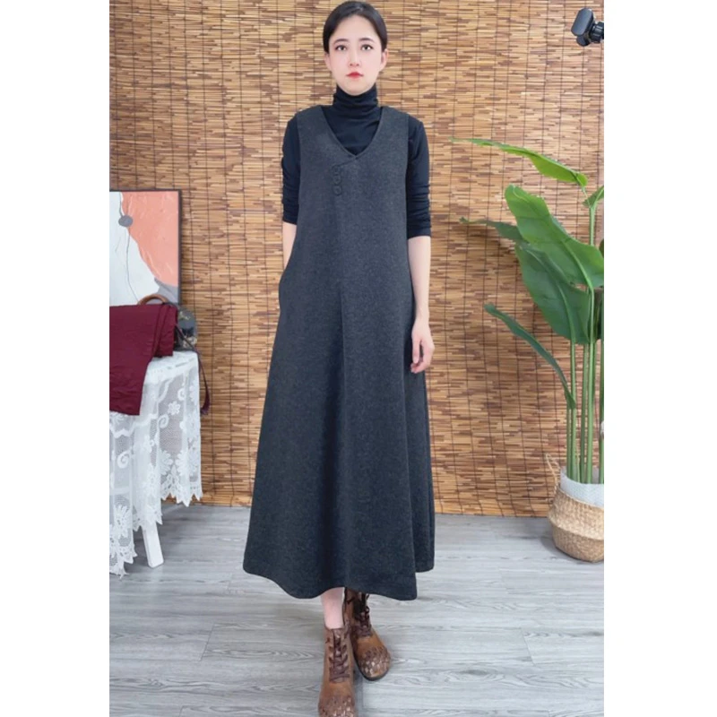 【Q927两件套】冬季新款长袖毛呢连衣裙宽松遮肉气质洋气显瘦