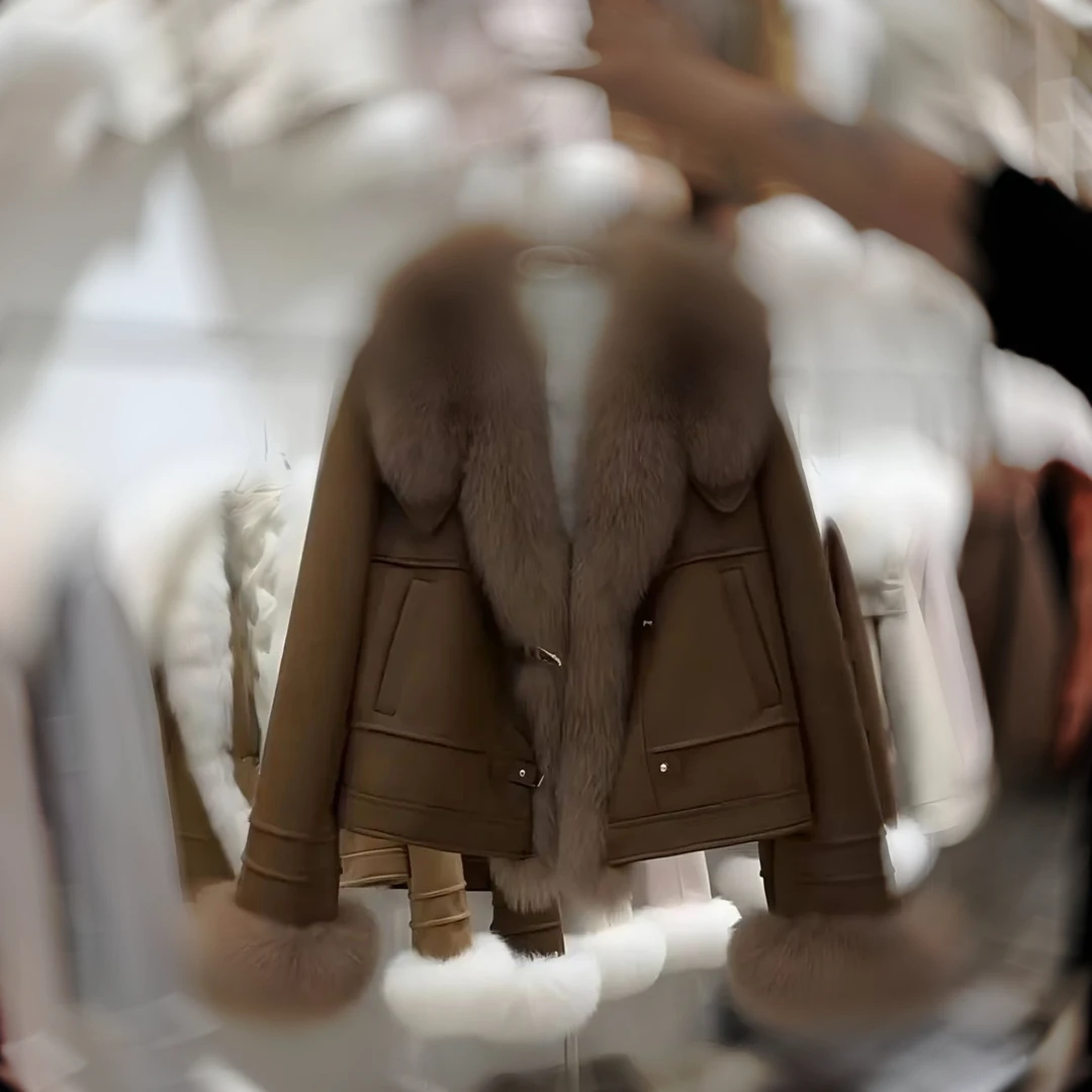 新款简约休闲减龄大毛领时尚大码女装皮毛外套毛毛冬季秋冬女外套