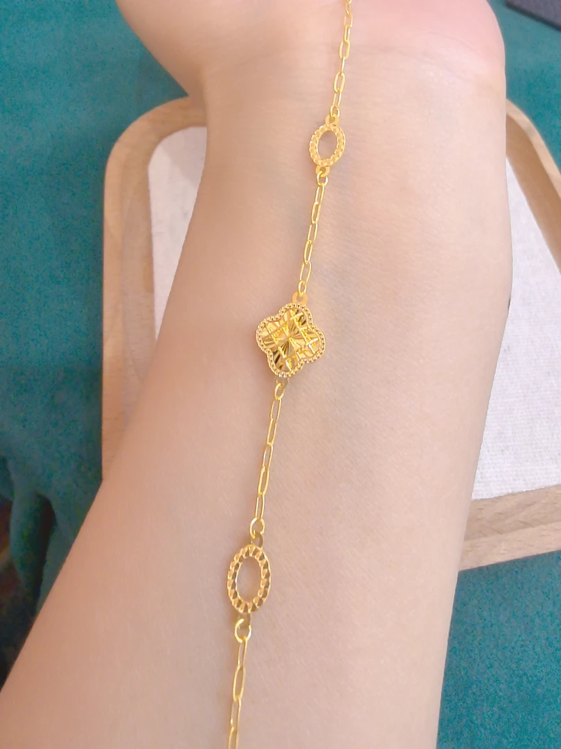 足金999拉丝四叶草卡链手链5G黄金手链精致百搭黄金手链I161