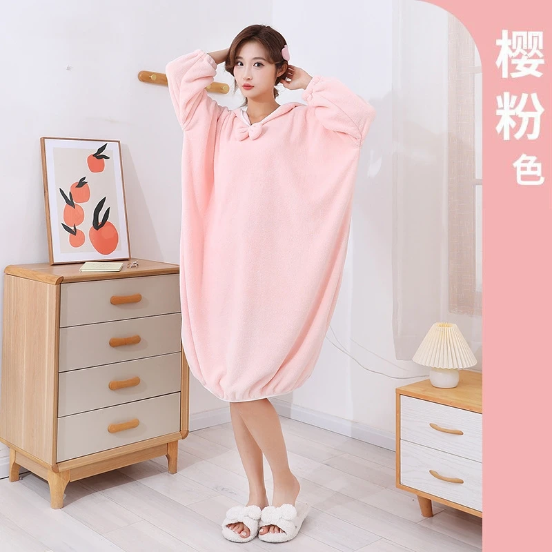 大号2025款女士家用可穿式浴巾浴袍柔软吸水加长秋冬洗澡成人睡袍