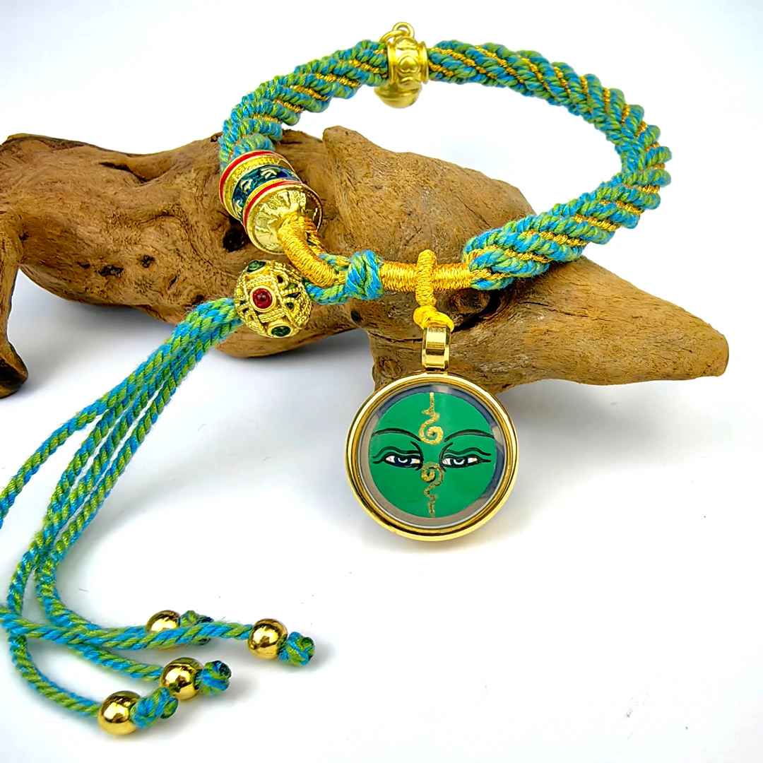 拉萨直发纯手绘绿度母唐卡手链扎基热贡小唐卡藏式唐卡手绳