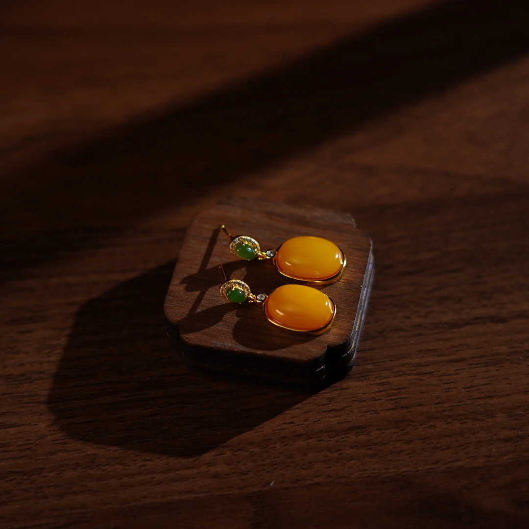 【睿泽鉴宝】S925蜜蜡耳坠多样性发其一 14*10*4 XR0119