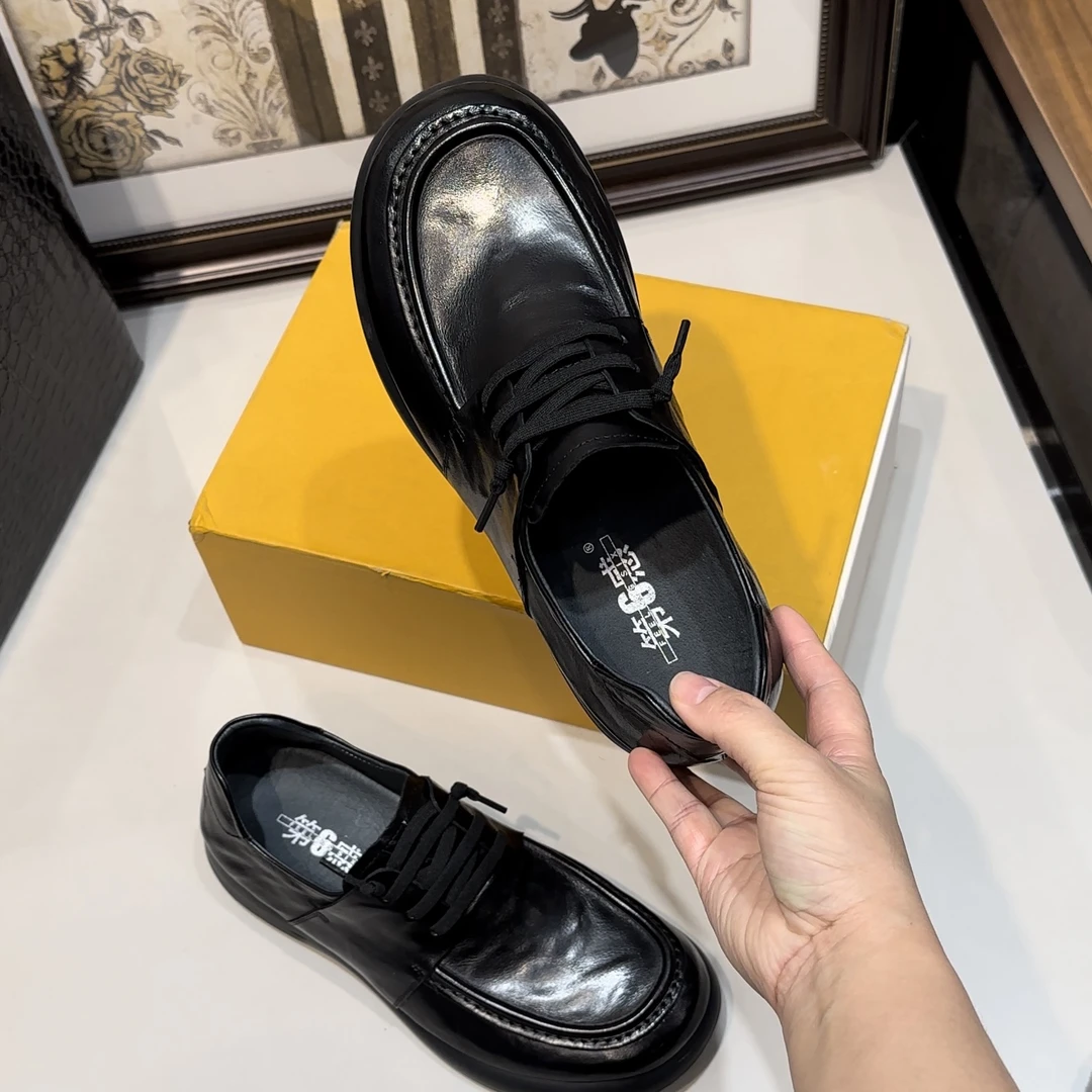 春夏新款一脚蹬休闲百搭透气软底芒果头真皮男鞋