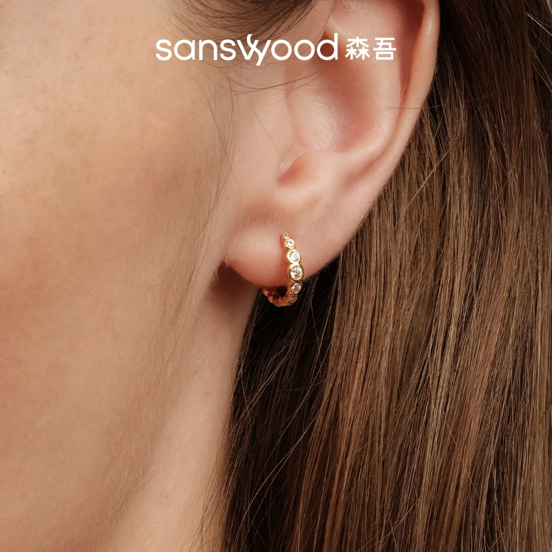 925银合成锆石耳饰 sanswood森吾波普耳圈简约通勤基础款银耳环女