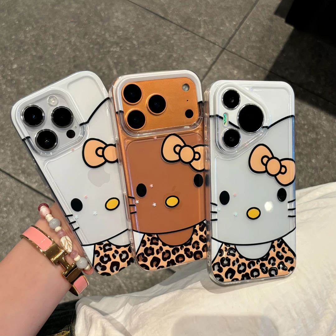 豹纹钻蝴蝶结Kitty适用iPhone17pro苹果16手机壳华为vivo小米oppo