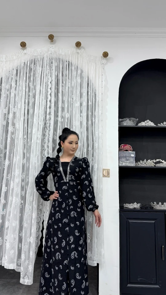 民族风巴达木花连衣裙气质时尚复古收腰