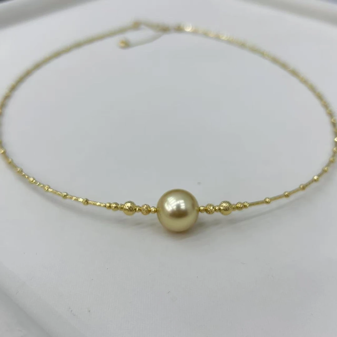 兰享 18k金天然海水菲律宾金珠微笑项圈