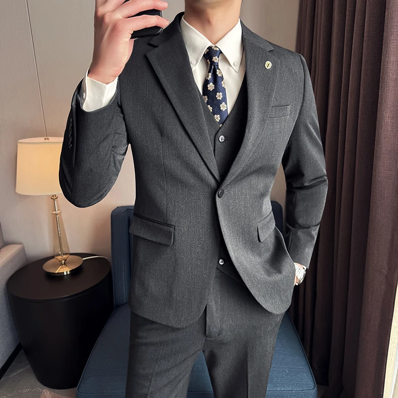 春秋新款单扣商务休闲修身西服套装 时尚百搭结婚订婚西装套装