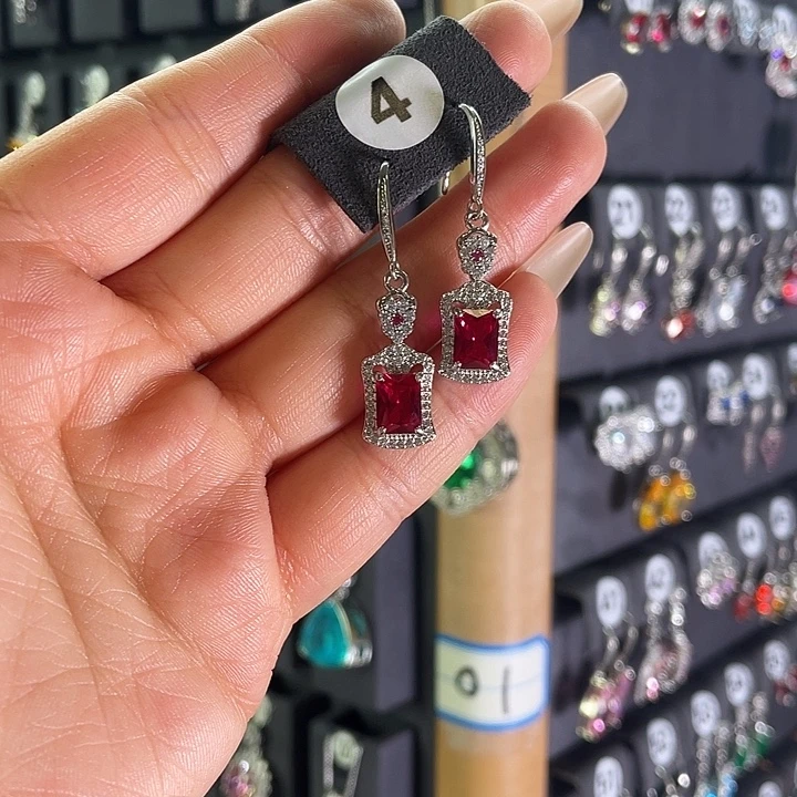 红宝石耳饰银S925镶嵌4