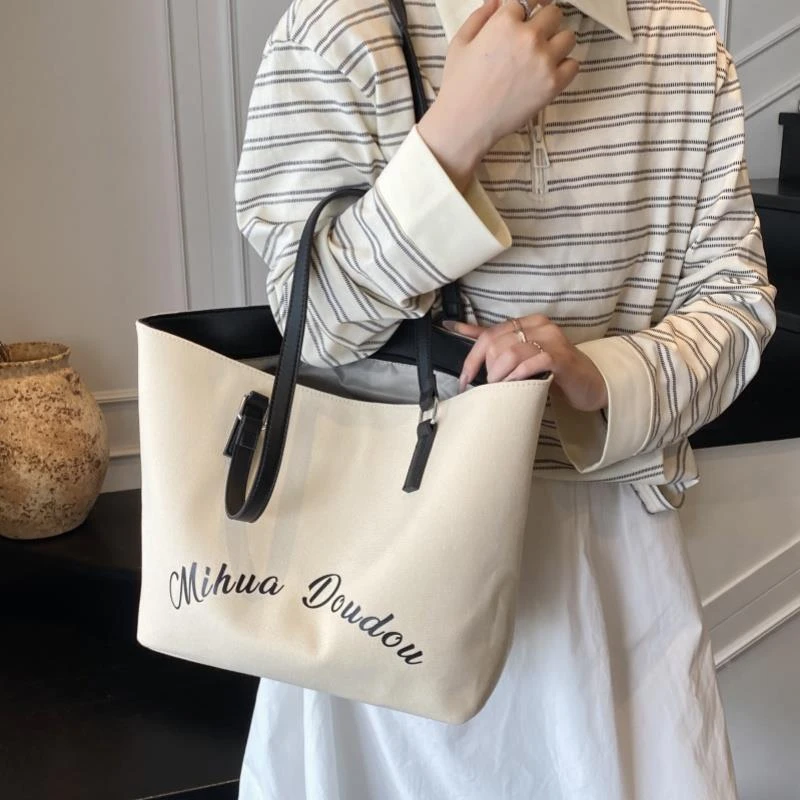 大容量帆布包包女2025新款夏季休闲单肩包大学生上课通勤包托特包