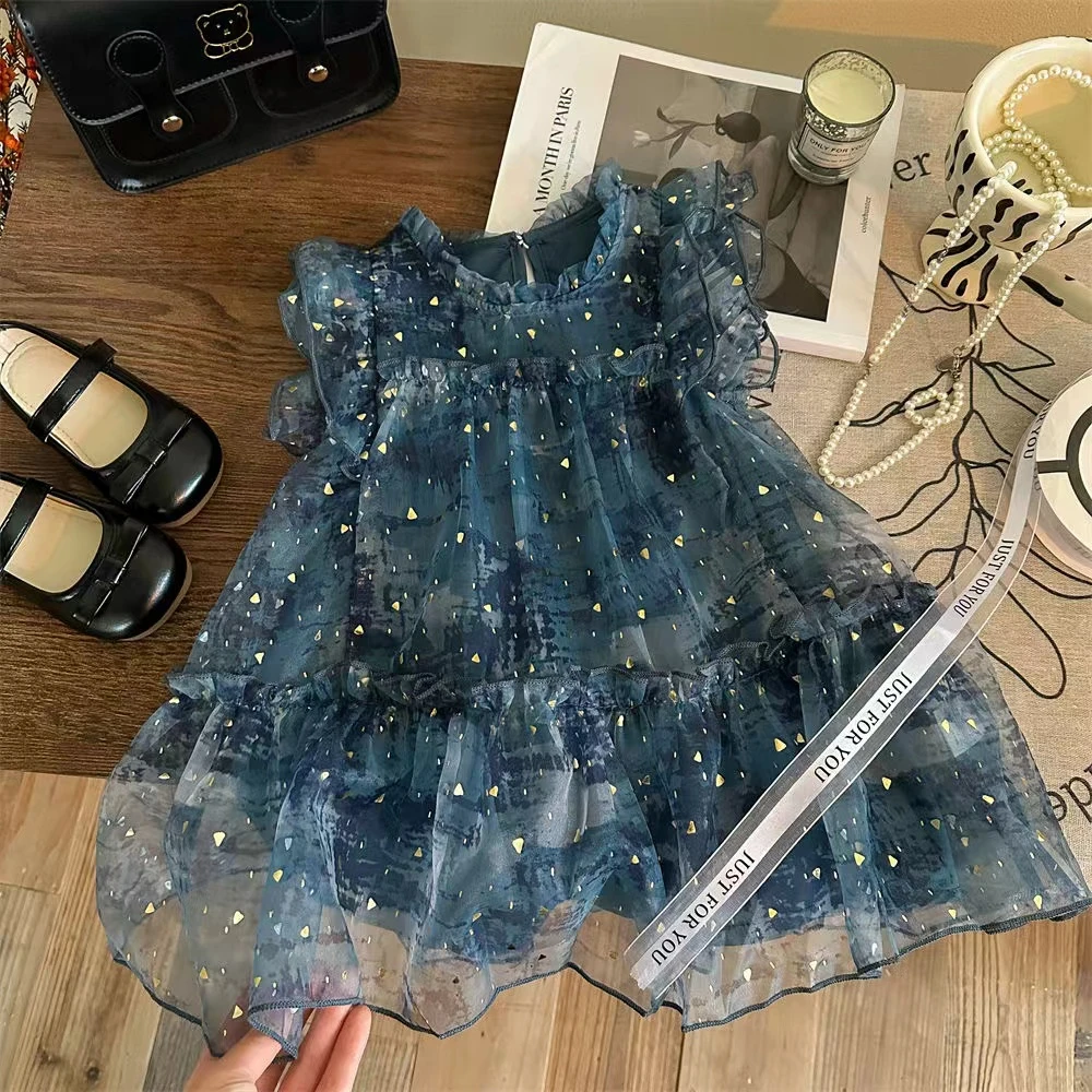 女童裙子2025夏季新款洋气儿童连衣裙小飞袖宝宝公主裙夏款网纱裙