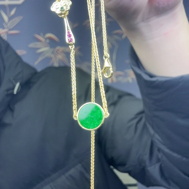 翡翠项链银S925镶嵌开**站特价 新年