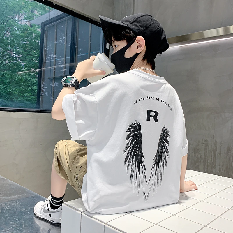 男童短袖t恤夏季薄款2025中大童休闲韩版半袖洋气儿童男孩宽松潮5
