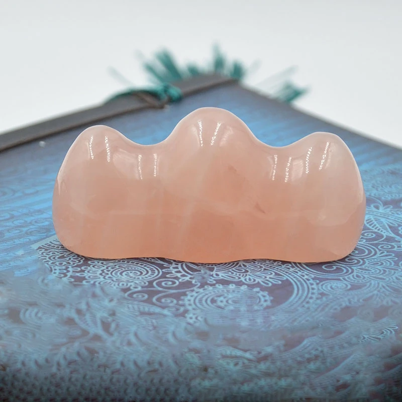 天然粉晶水晶笔搁 多功能书法笔架摆件