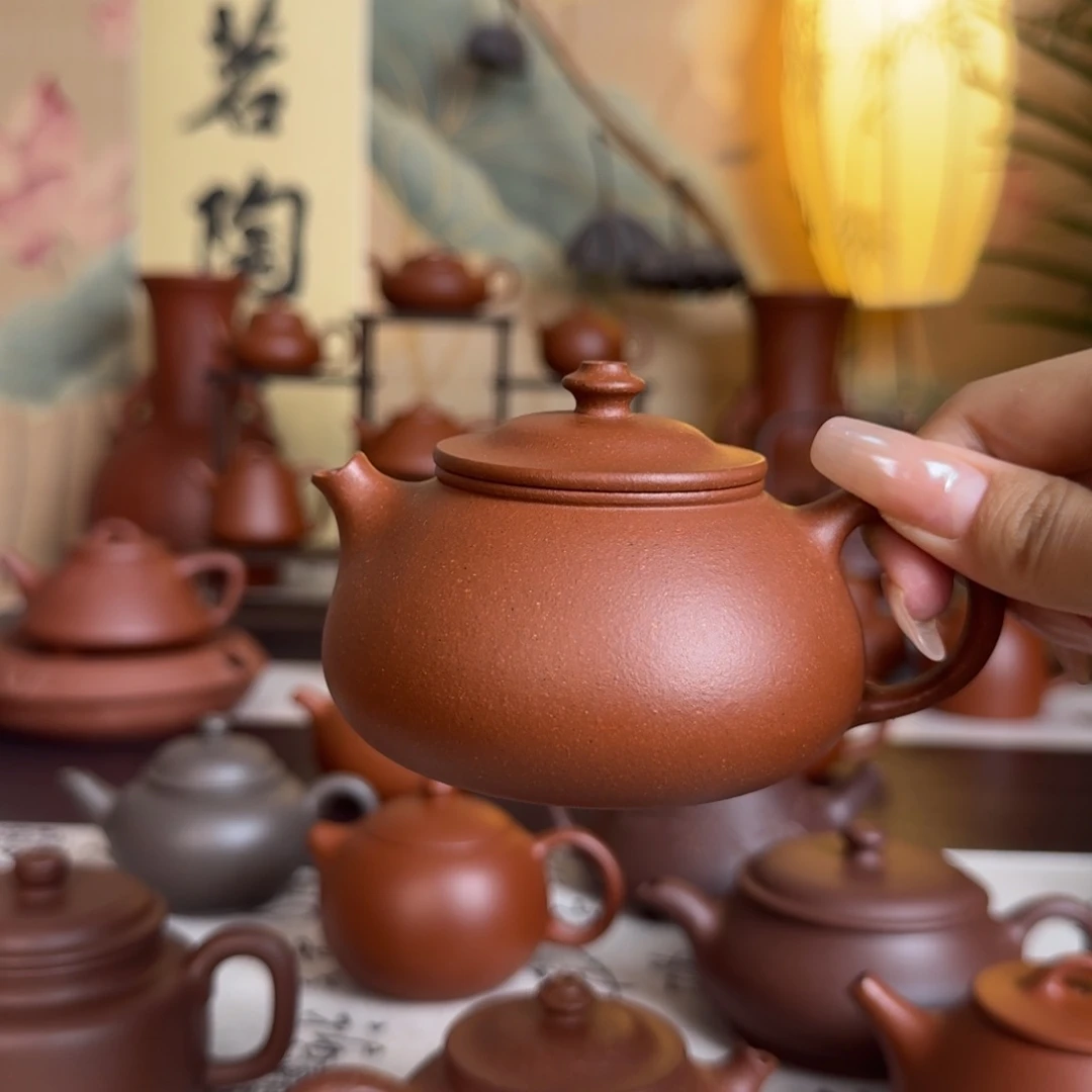 -***7茶壶紫砂原矿红降坡寒江30目