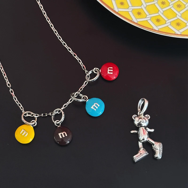 早兰 吊坠925银珐琅 【M豆吊坠】S925银童趣素款百搭可爱单吊坠