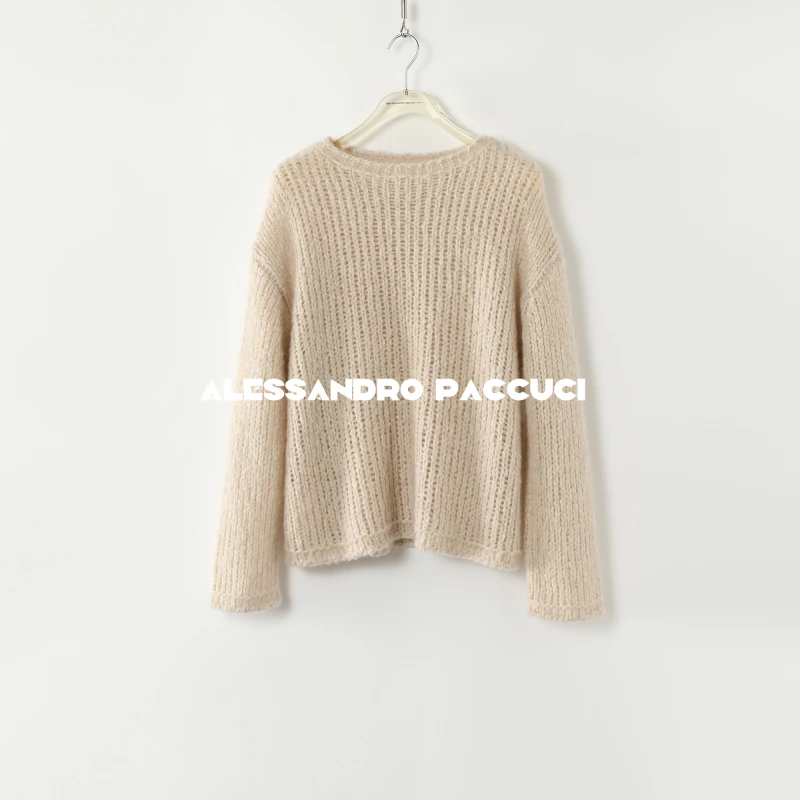 AP洛哥44226ST【浮云】纯色圆领镂空法式宽松时尚套头衫24冬