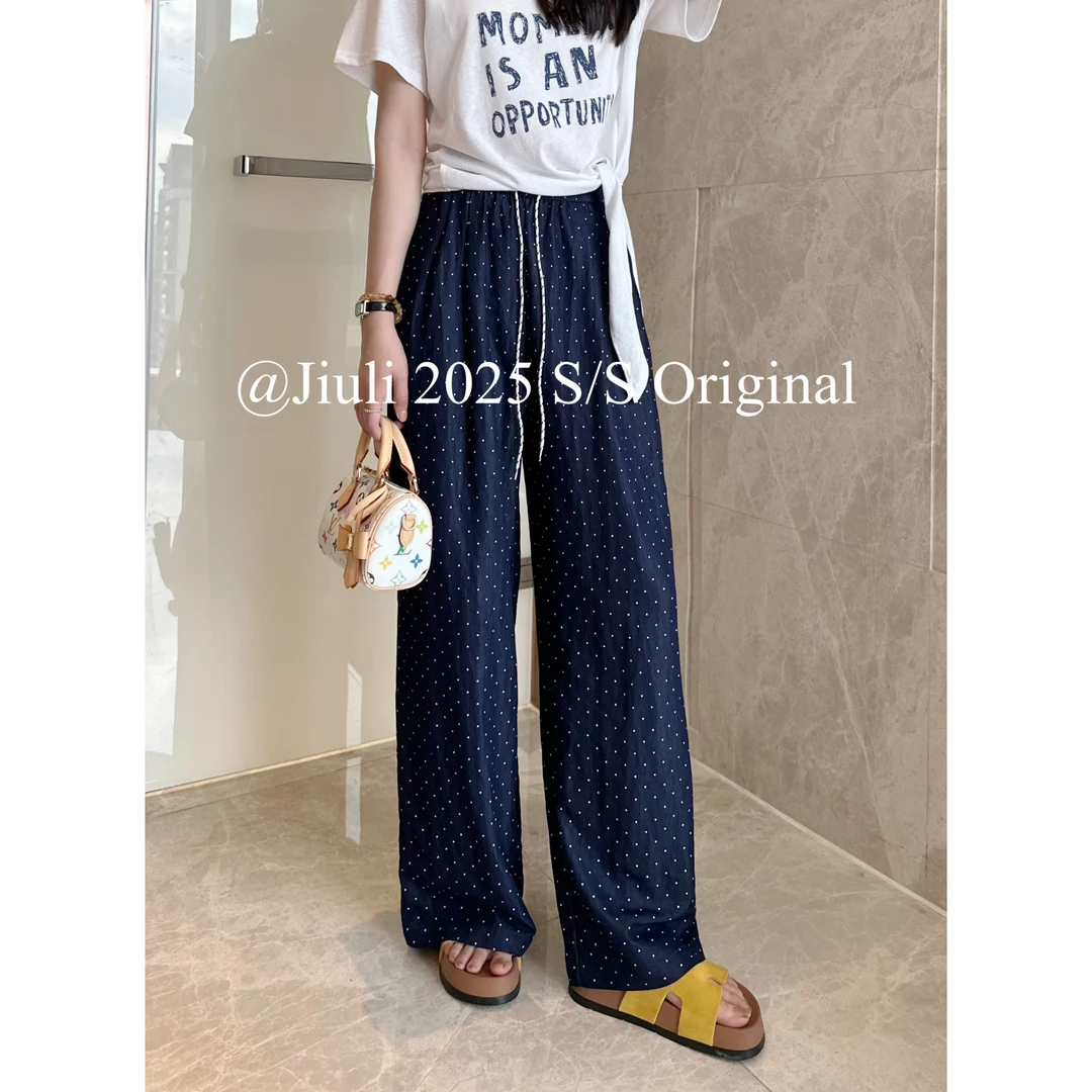 九莉【波点裤】夏季抗皱复古小波点直筒垂坠感休闲裤